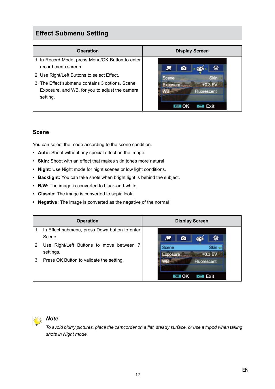 Effect submenu setting | Toshiba CAMILEO P10 User Manual | Page 19 / 46