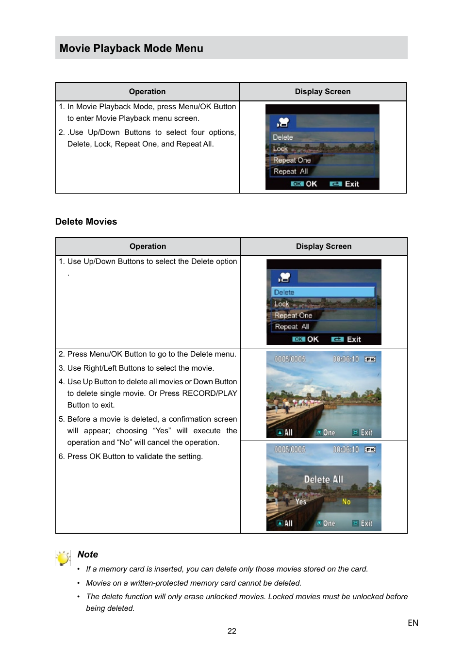 Movie playback mode menu | Toshiba CAMILEO P10 User Manual | Page 24 / 46