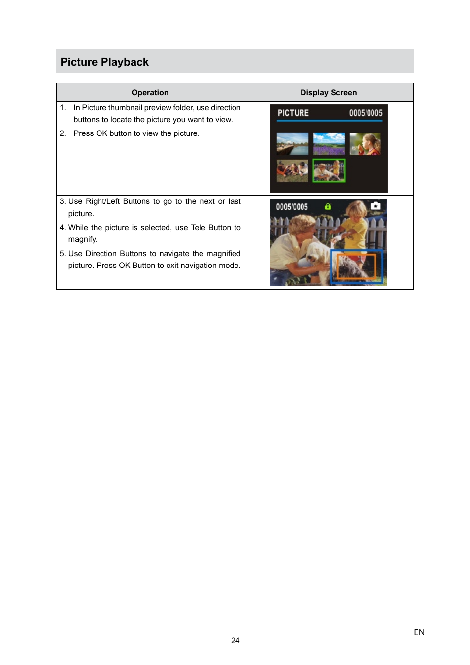 Picture playback | Toshiba CAMILEO P10 User Manual | Page 26 / 46