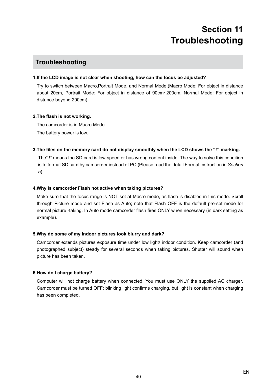 Troubleshooting | Toshiba CAMILEO P10 User Manual | Page 42 / 46