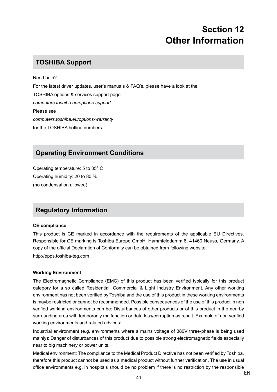 Other information | Toshiba CAMILEO P10 User Manual | Page 43 / 46