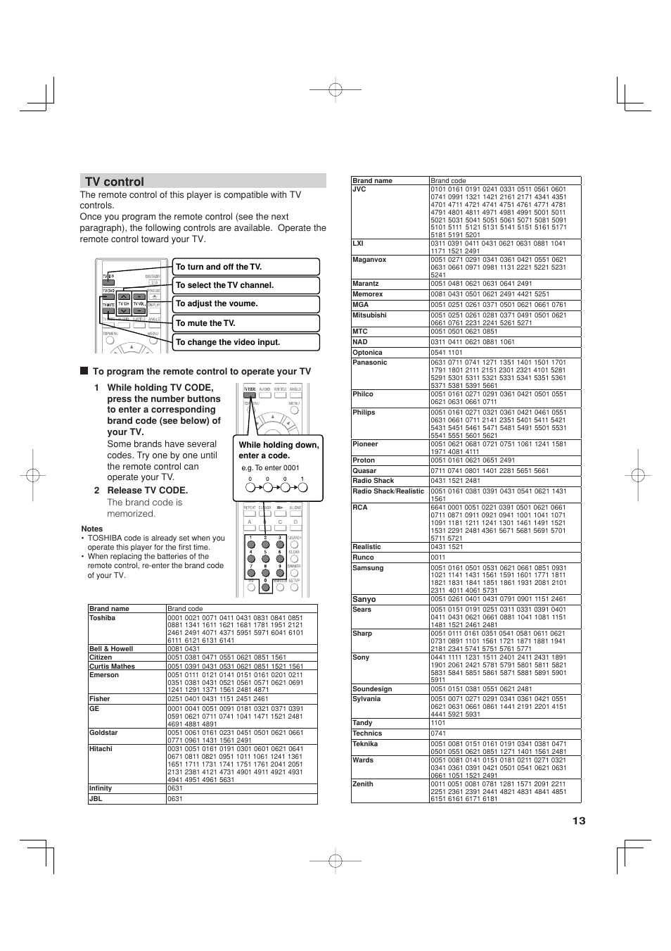 Tv control | Toshiba HD-A35KC User Manual | Page 13 / 46