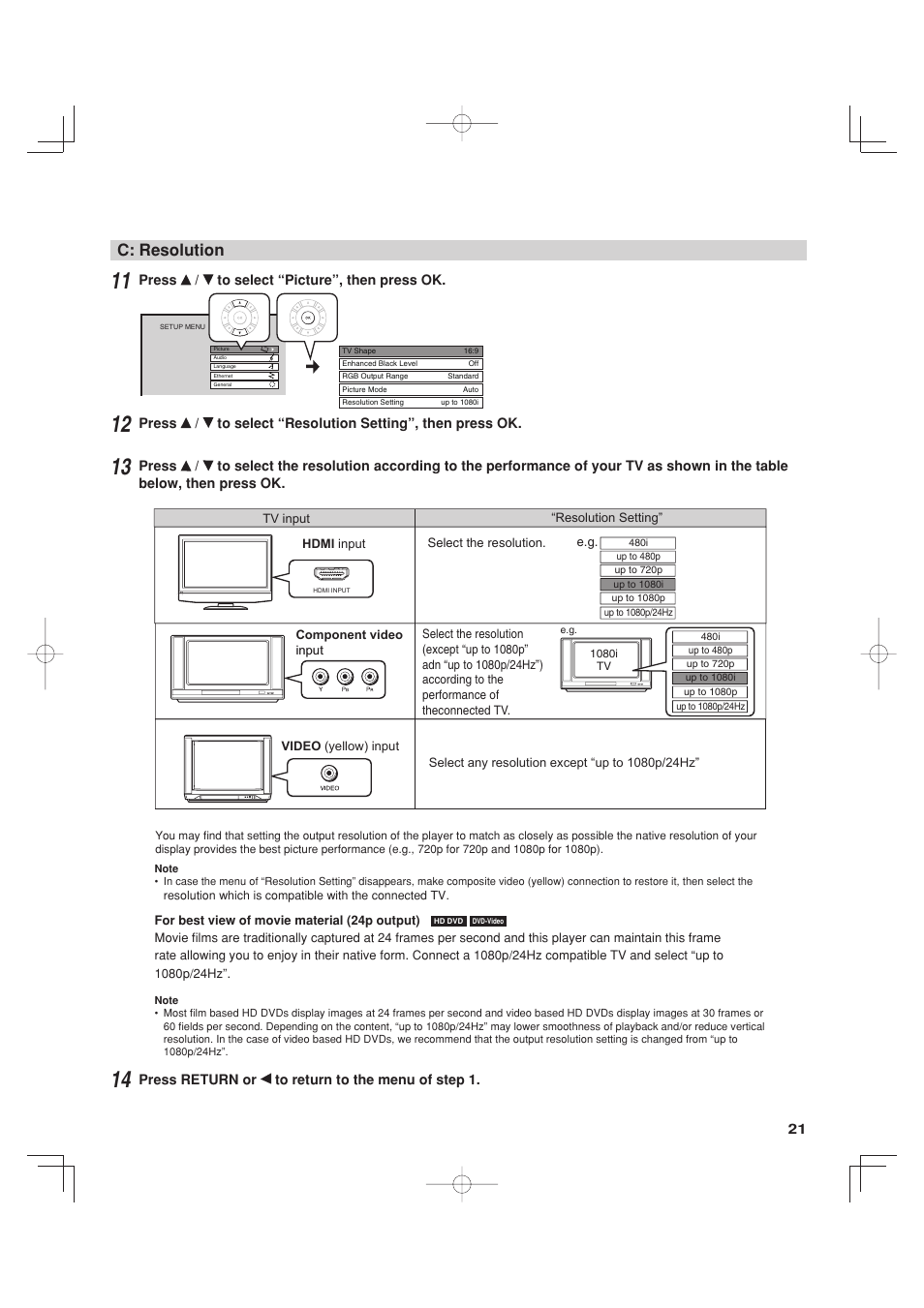 C: resolution | Toshiba HD-A35KC User Manual | Page 21 / 46