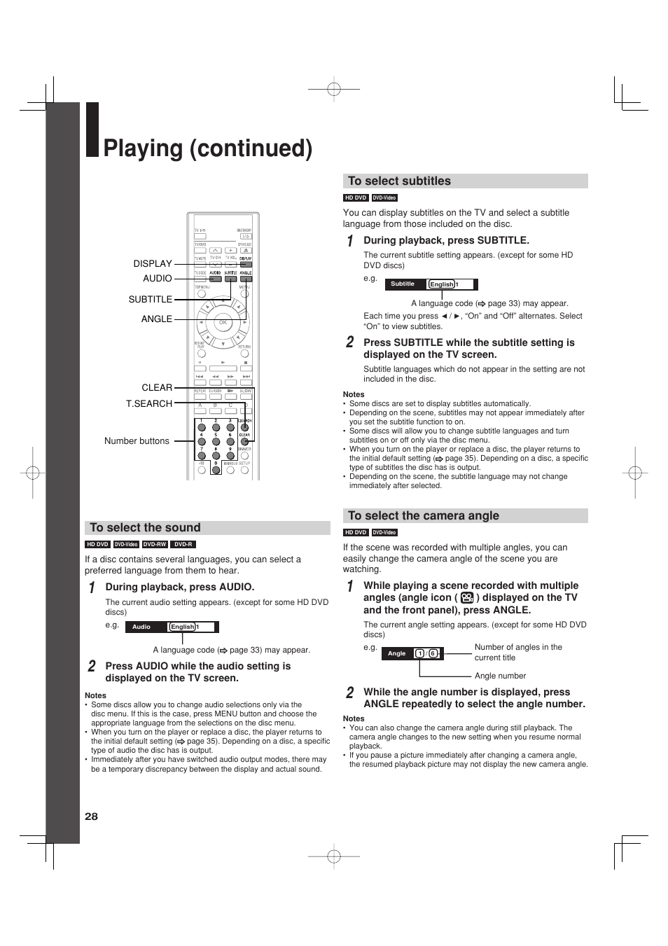 Playing (continued) | Toshiba HD-A35KC User Manual | Page 28 / 46