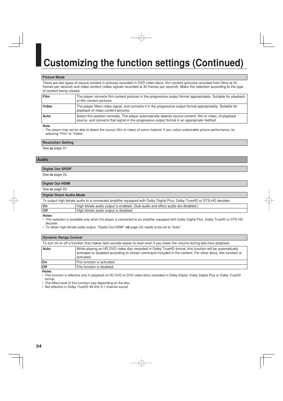 Customizing the function settings (continued) | Toshiba HD-A35KC User Manual | Page 34 / 46
