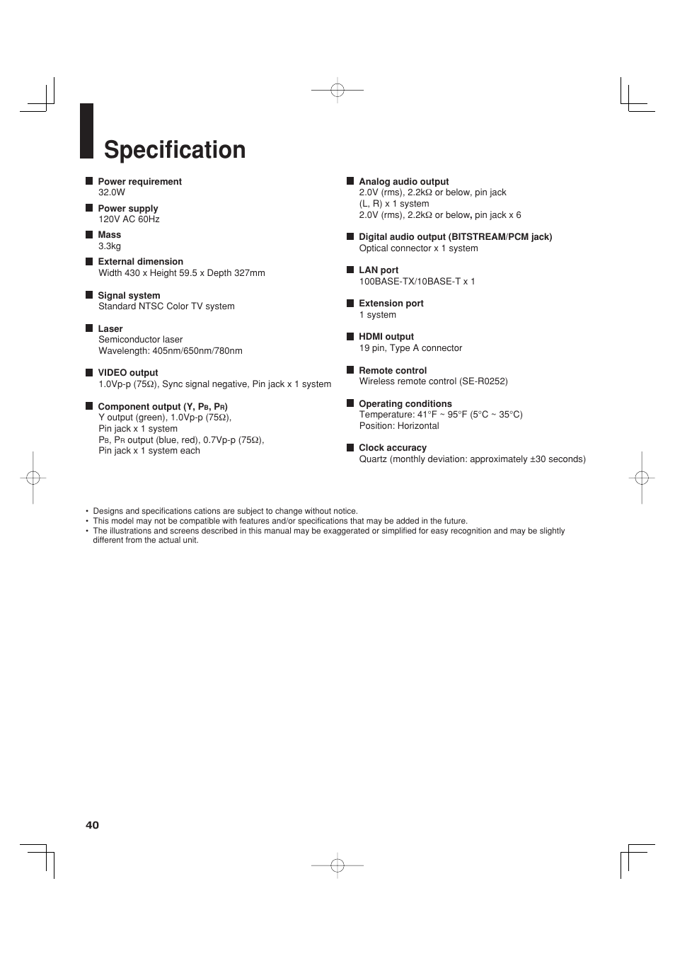 Specifi cation | Toshiba HD-A35KC User Manual | Page 40 / 46