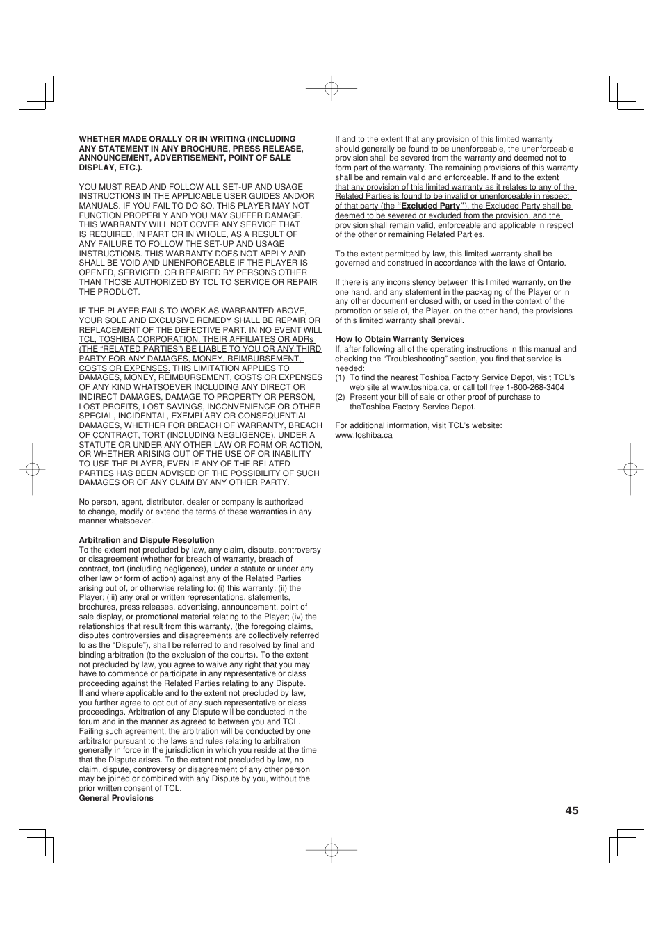 Toshiba HD-A35KC User Manual | Page 45 / 46