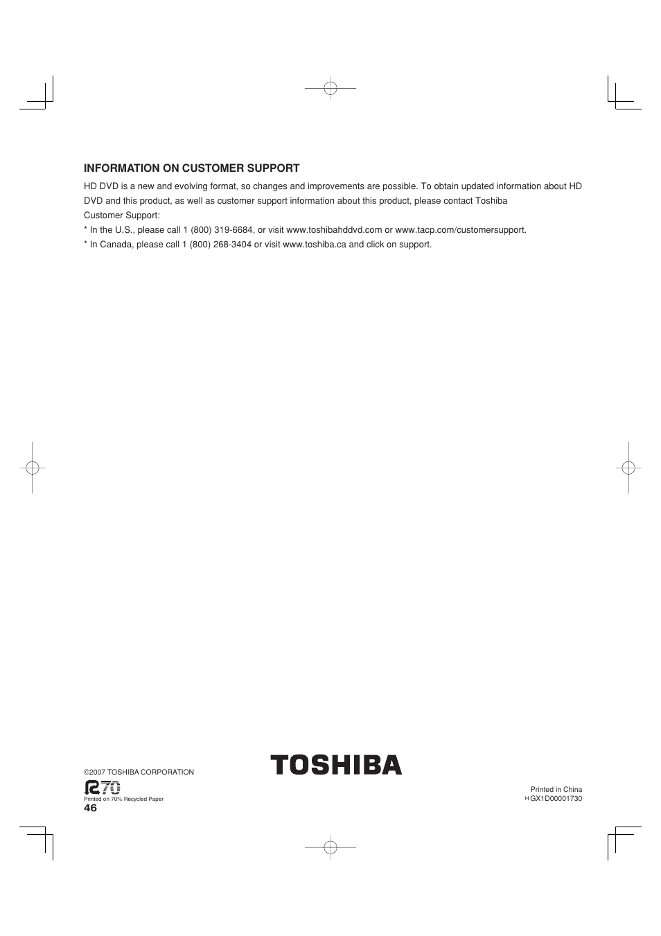 Toshiba HD-A35KC User Manual | Page 46 / 46