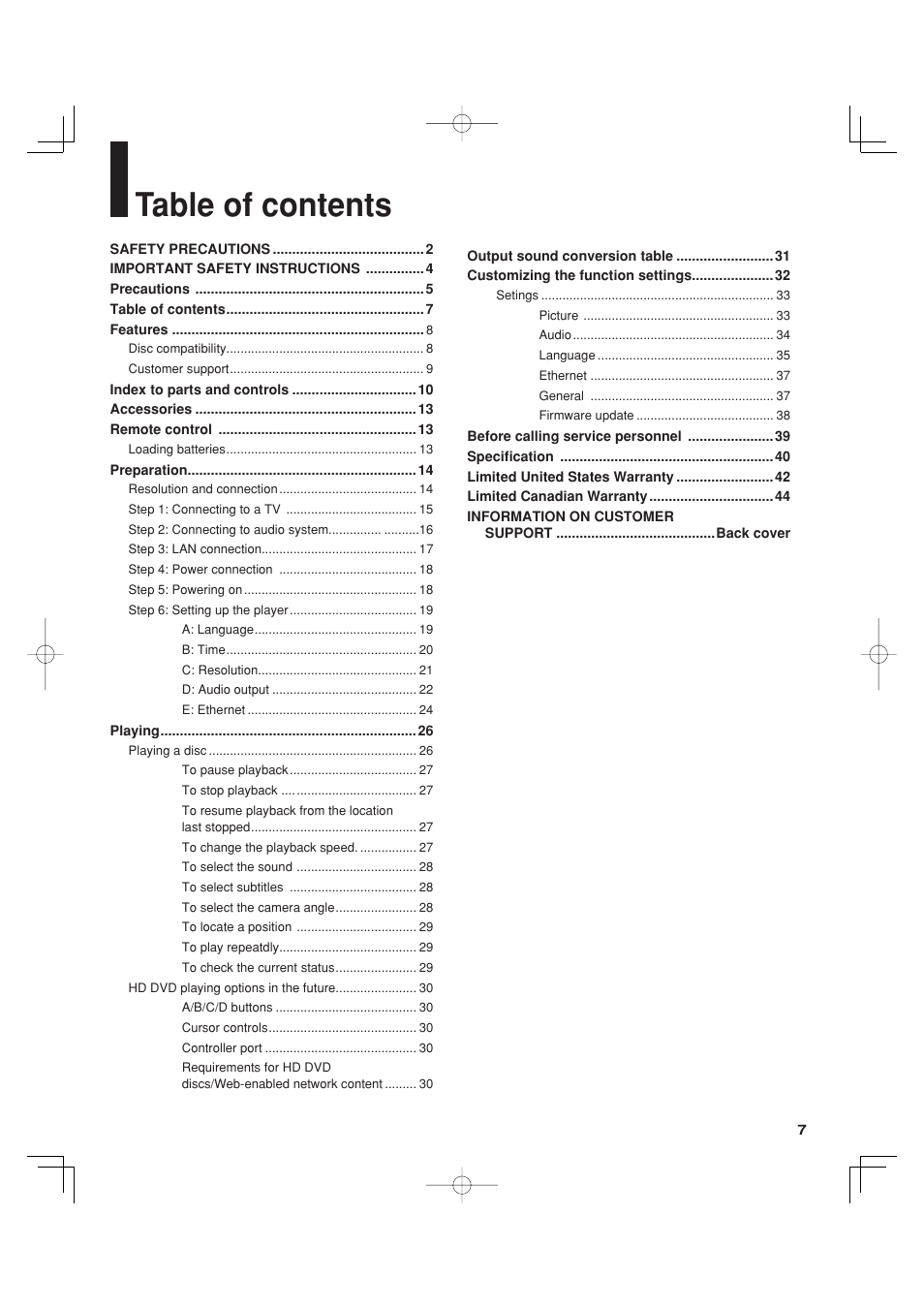 Toshiba HD-A35KC User Manual | Page 7 / 46