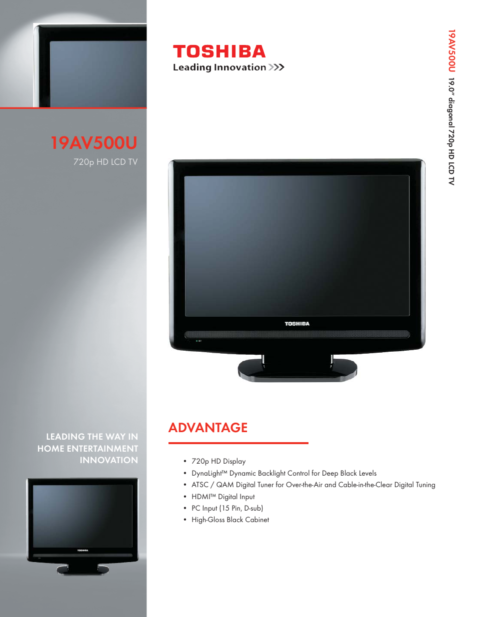 Toshiba 19AV500U User Manual | 2 pages