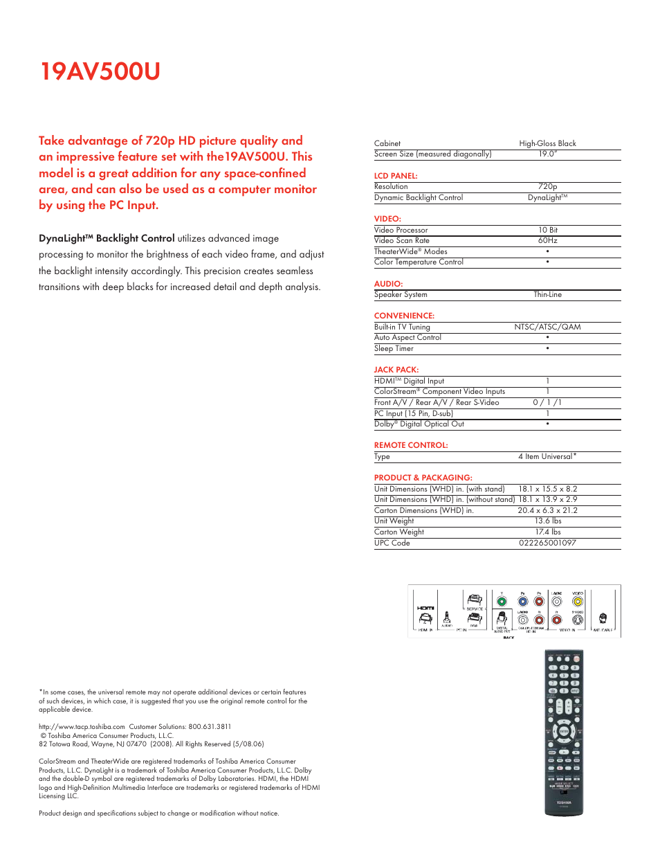Toshiba 19AV500U User Manual | Page 2 / 2