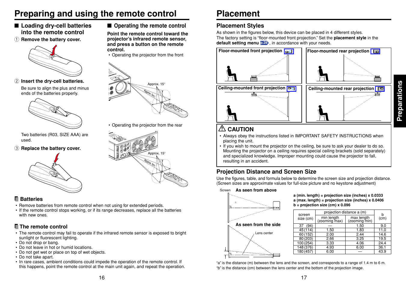 Preparing and using the remote control, Placement, P.16 | Toshiba TDP-D1-US User Manual | Page 9 / 20