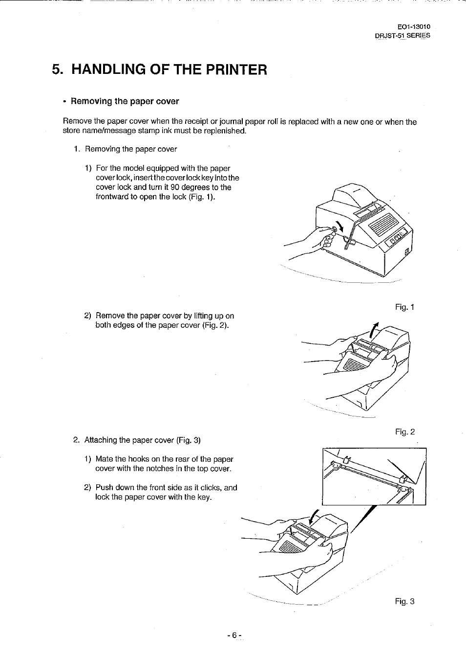 Removing the paper cover, Handling of the printer | Toshiba TEC DRJST-51 User Manual | Page 11 / 19