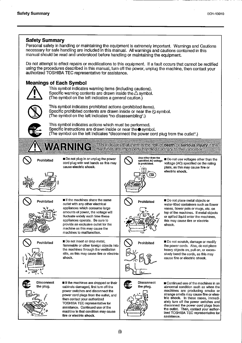 Safety summary, Meanings of each symbol | Toshiba TEC DRJST-51 User Manual | Page 3 / 19