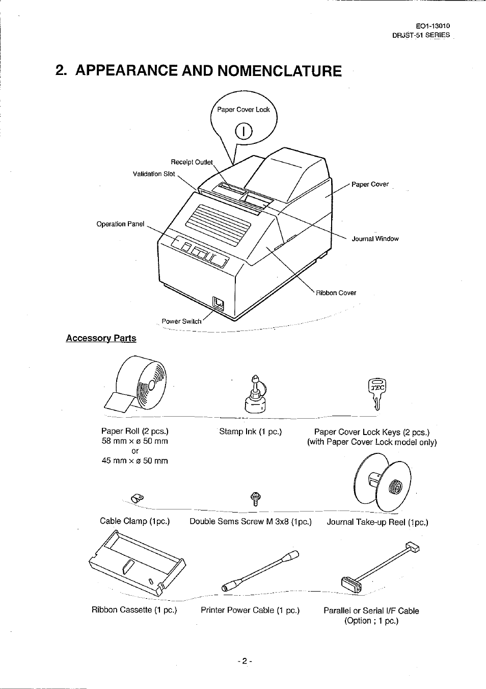 Accessory parts, Appearance and nomenclature | Toshiba TEC DRJST-51 User Manual | Page 7 / 19