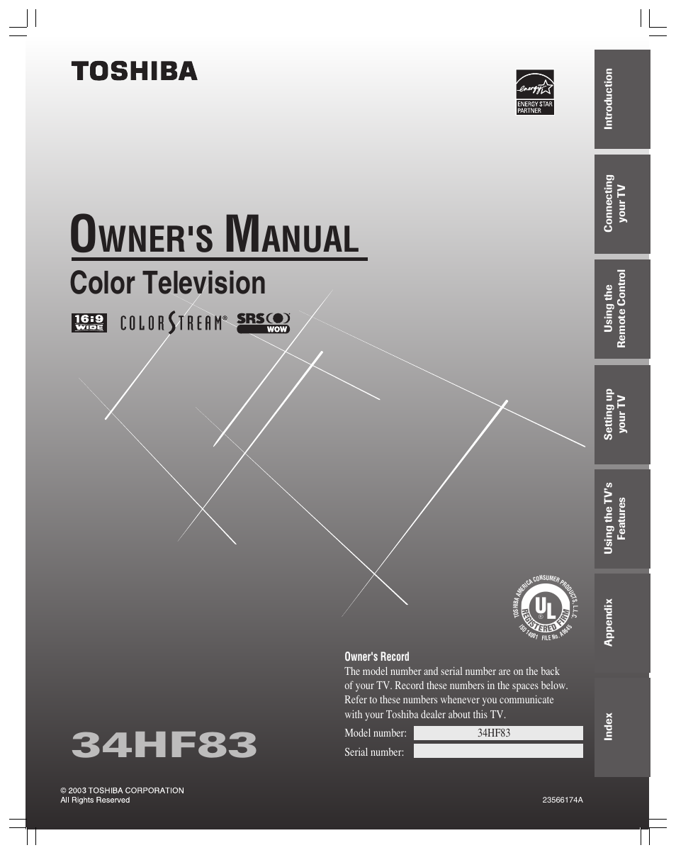 Toshiba 34HF83 User Manual | 60 pages