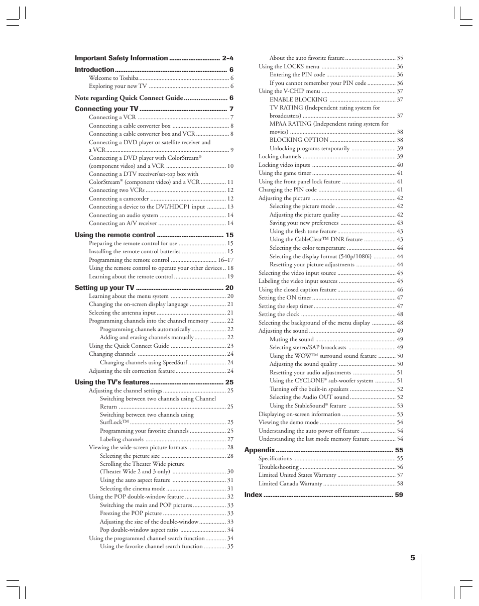 Toshiba 34HF83 User Manual | Page 5 / 60