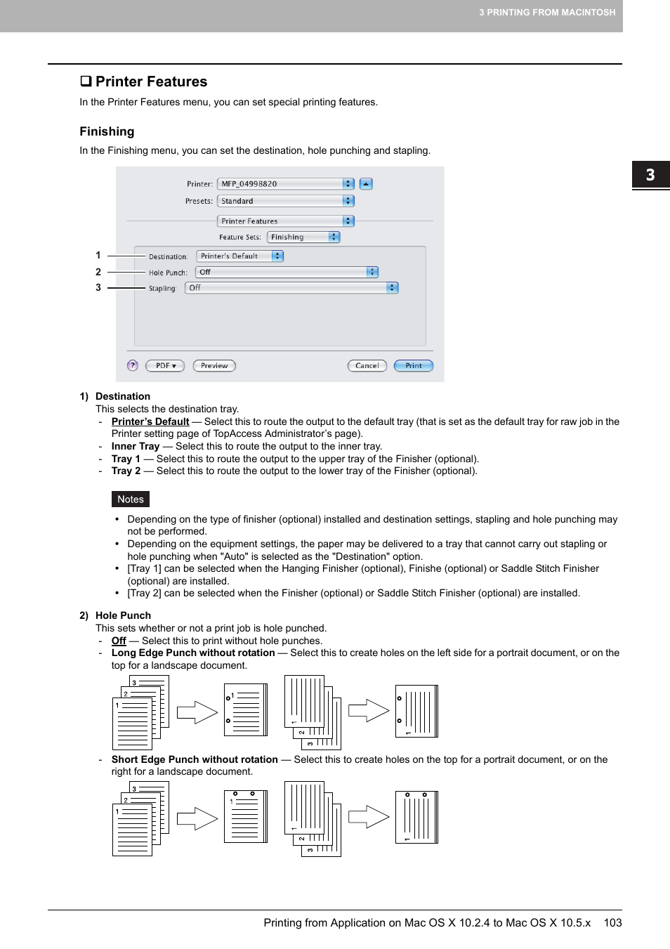 Printer features, Finishing | Toshiba MULTIFUNCTIONAL DIGITAL COLOR SYSTEMS 3530C User Manual | Page 105 / 178