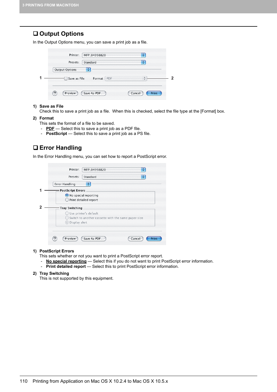 Output options, Error handling | Toshiba MULTIFUNCTIONAL DIGITAL COLOR SYSTEMS 3530C User Manual | Page 112 / 178