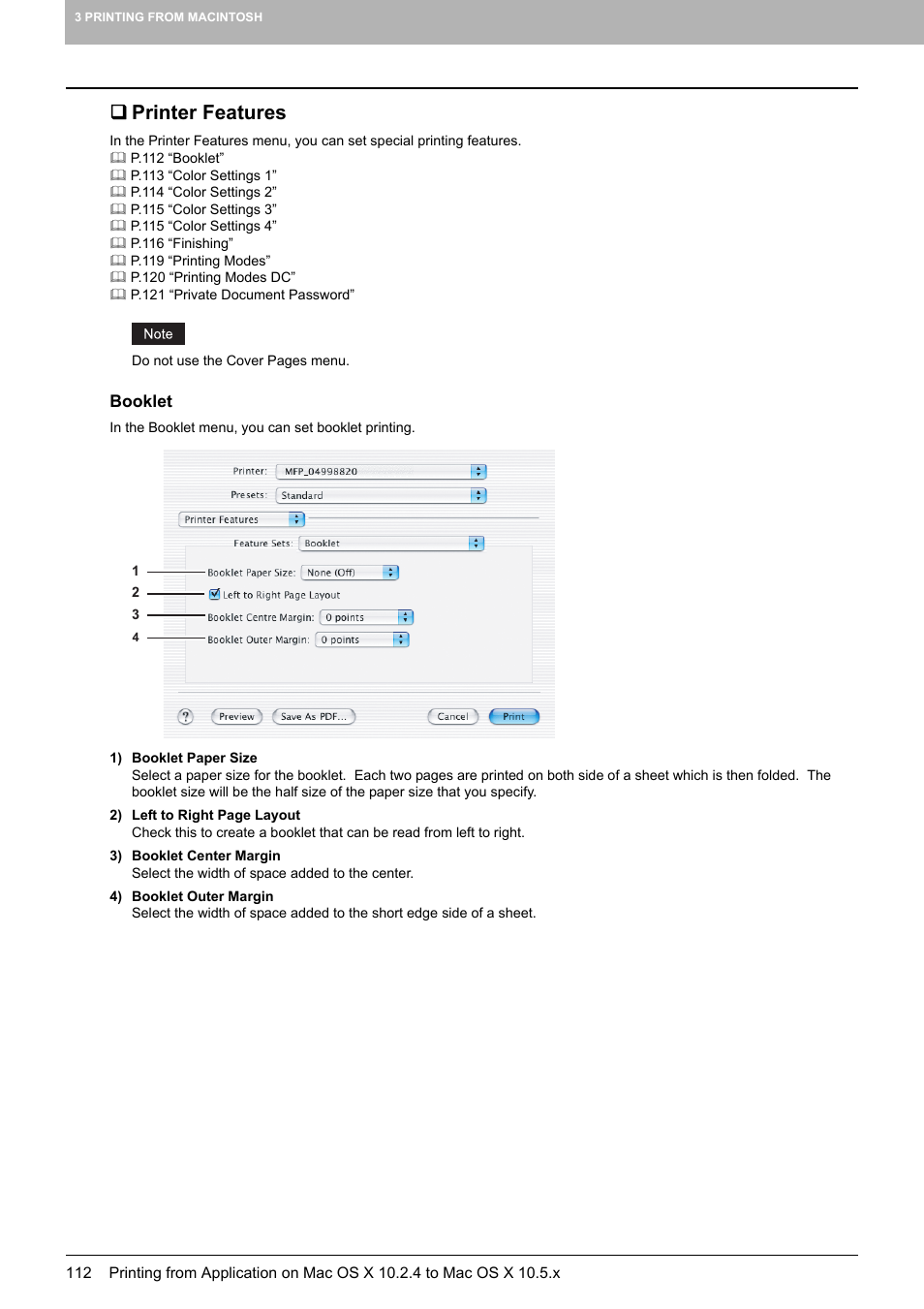 Printer features, Booklet | Toshiba MULTIFUNCTIONAL DIGITAL COLOR SYSTEMS 3530C User Manual | Page 114 / 178