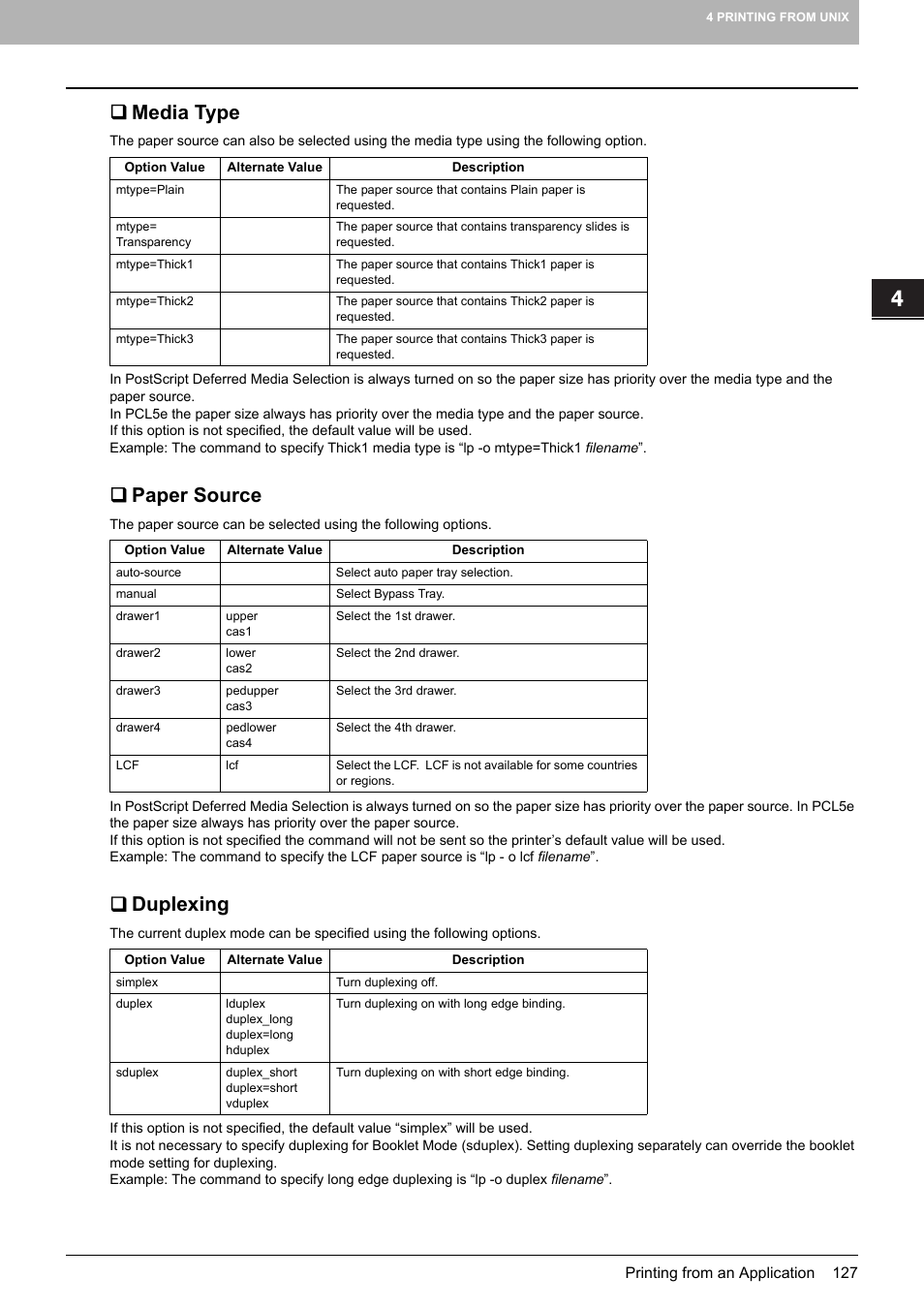 Media type, Paper source, Duplexing | Toshiba MULTIFUNCTIONAL DIGITAL COLOR SYSTEMS 3530C User Manual | Page 129 / 178