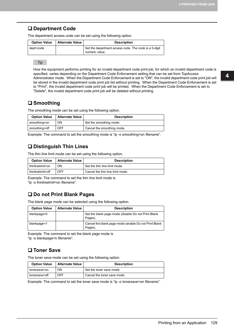 Department code, Smoothing, Distinguish thin lines | Toner save, Do not print blank pages | Toshiba MULTIFUNCTIONAL DIGITAL COLOR SYSTEMS 3530C User Manual | Page 131 / 178