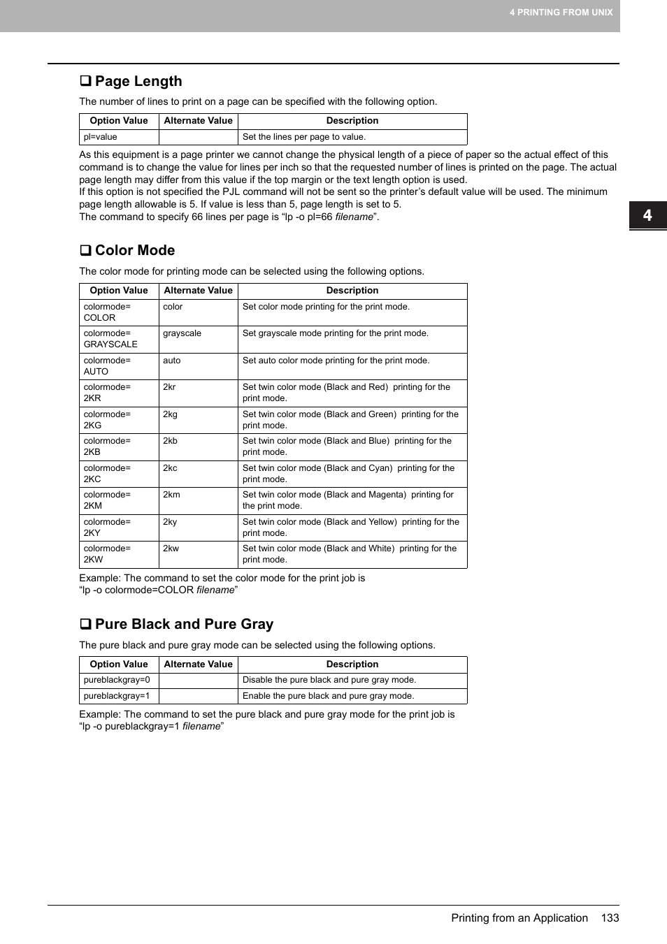 Color mode, Pure black and pure gray, Page length | Toshiba MULTIFUNCTIONAL DIGITAL COLOR SYSTEMS 3530C User Manual | Page 135 / 178