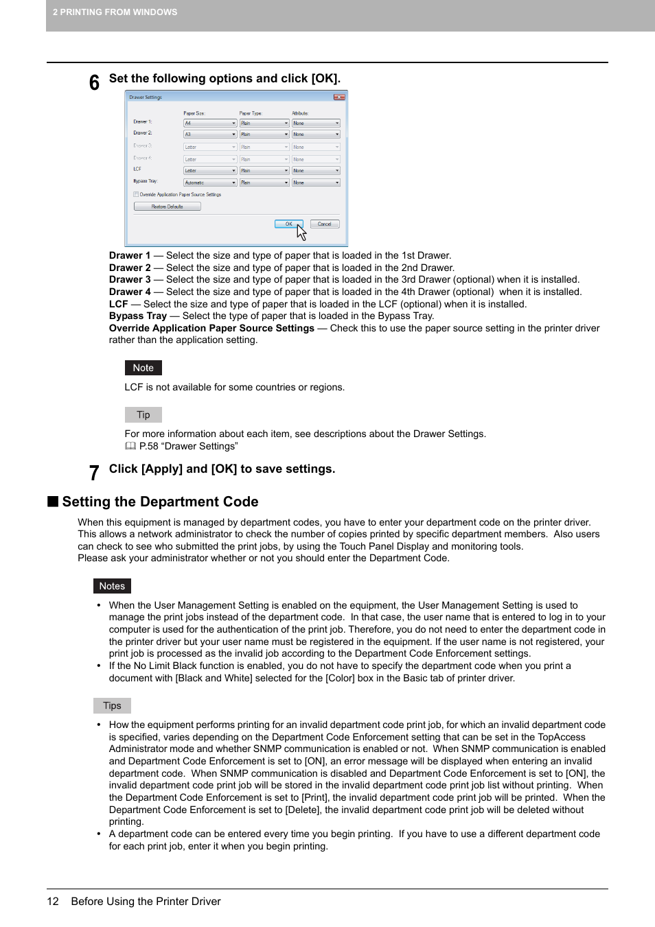 Setting the department code | Toshiba MULTIFUNCTIONAL DIGITAL COLOR SYSTEMS 3530C User Manual | Page 14 / 178