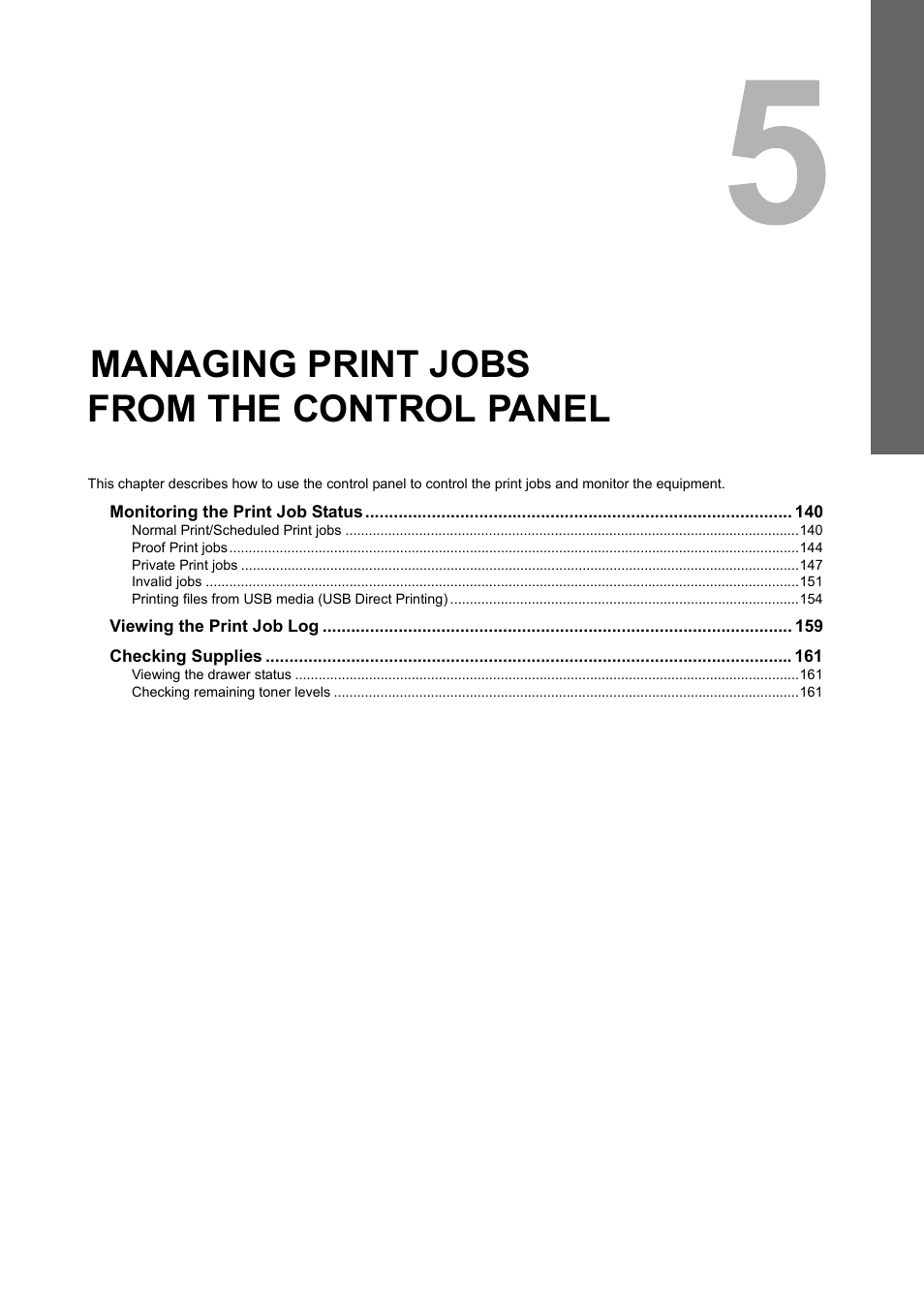 Managing print jobs from the control panel, Chapter 5 | Toshiba MULTIFUNCTIONAL DIGITAL COLOR SYSTEMS 3530C User Manual | Page 141 / 178