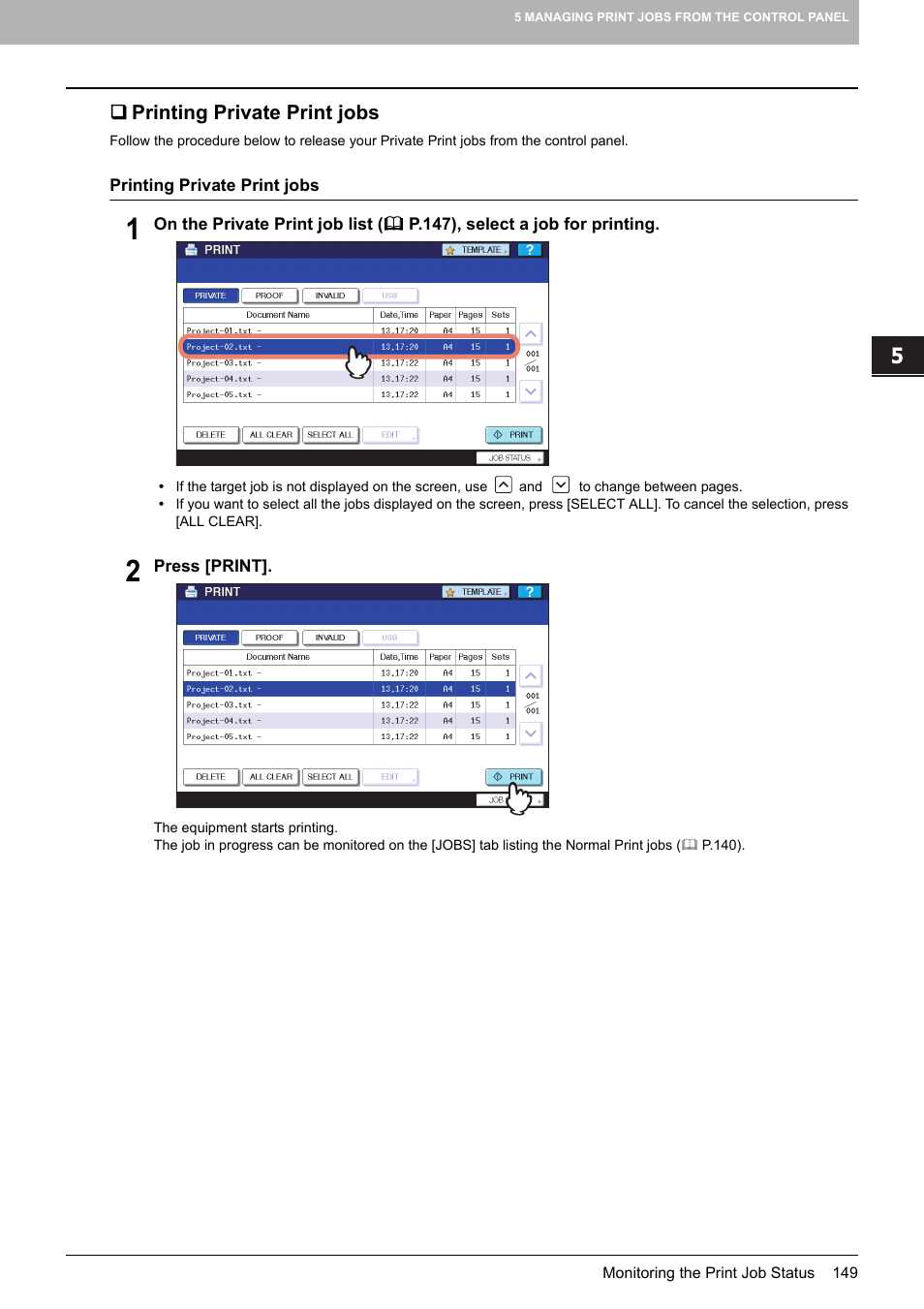 Printing private print jobs | Toshiba MULTIFUNCTIONAL DIGITAL COLOR SYSTEMS 3530C User Manual | Page 151 / 178