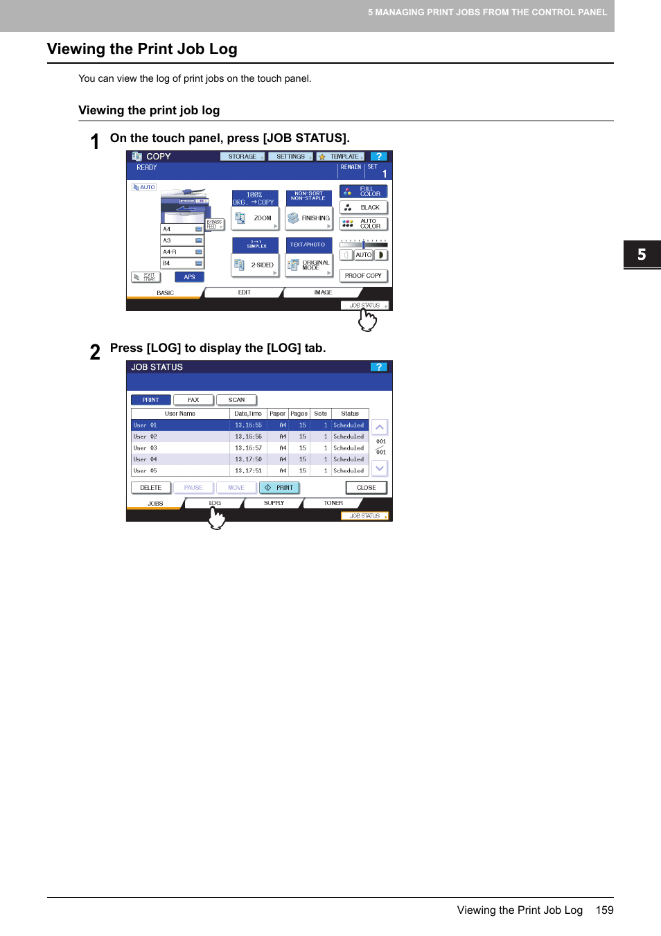 Viewing the print job log | Toshiba MULTIFUNCTIONAL DIGITAL COLOR SYSTEMS 3530C User Manual | Page 161 / 178