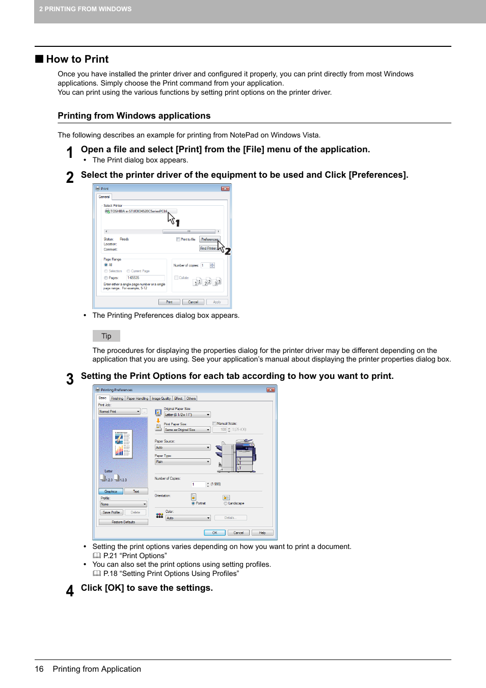 How to print, P.16 “how to print | Toshiba MULTIFUNCTIONAL DIGITAL COLOR SYSTEMS 3530C User Manual | Page 18 / 178