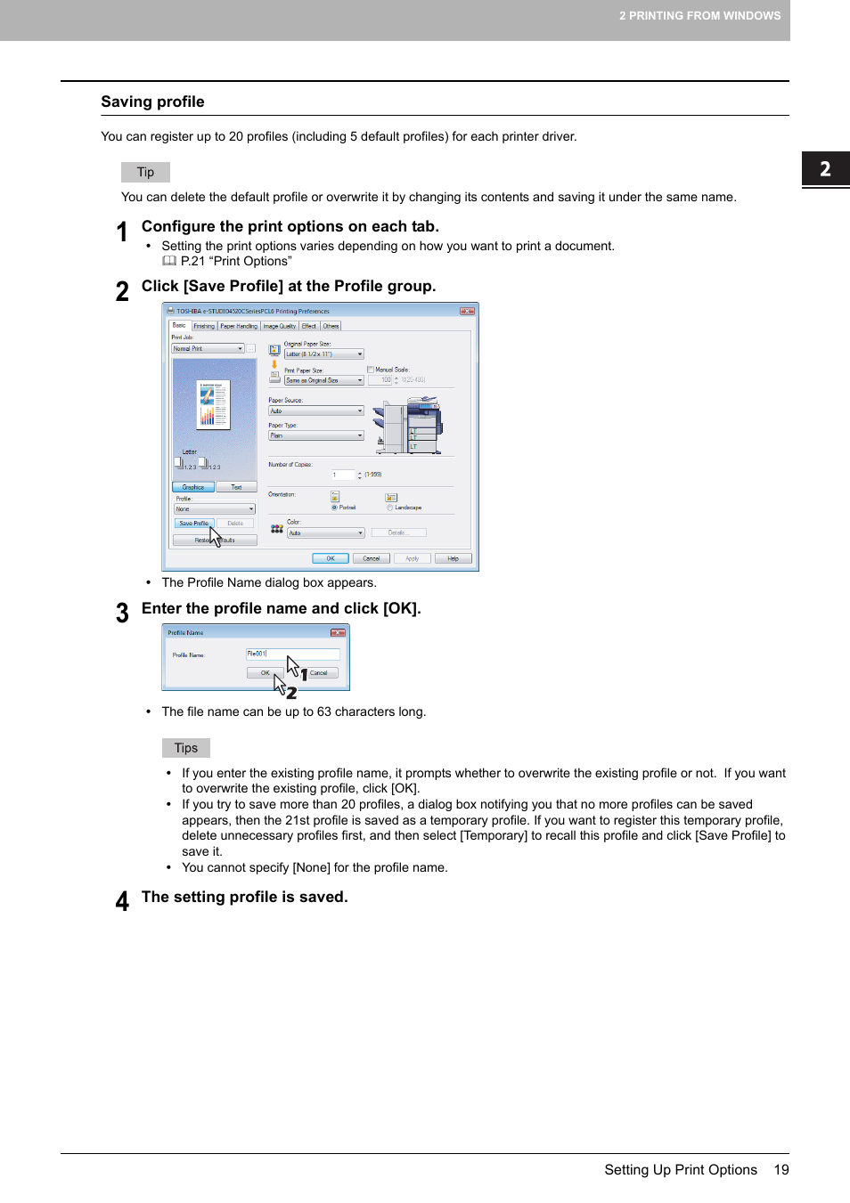 P.19 “saving profile | Toshiba MULTIFUNCTIONAL DIGITAL COLOR SYSTEMS 3530C User Manual | Page 21 / 178