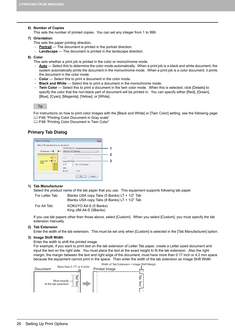 Primary tab dialog, P.26 “primary tab dialog | Toshiba MULTIFUNCTIONAL DIGITAL COLOR SYSTEMS 3530C User Manual | Page 28 / 178