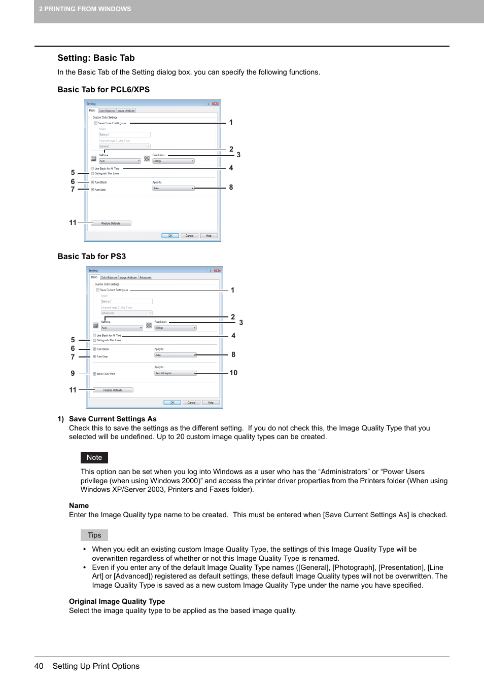 Setting: basic tab, P.40 “setting: basic tab | Toshiba MULTIFUNCTIONAL DIGITAL COLOR SYSTEMS 3530C User Manual | Page 42 / 178