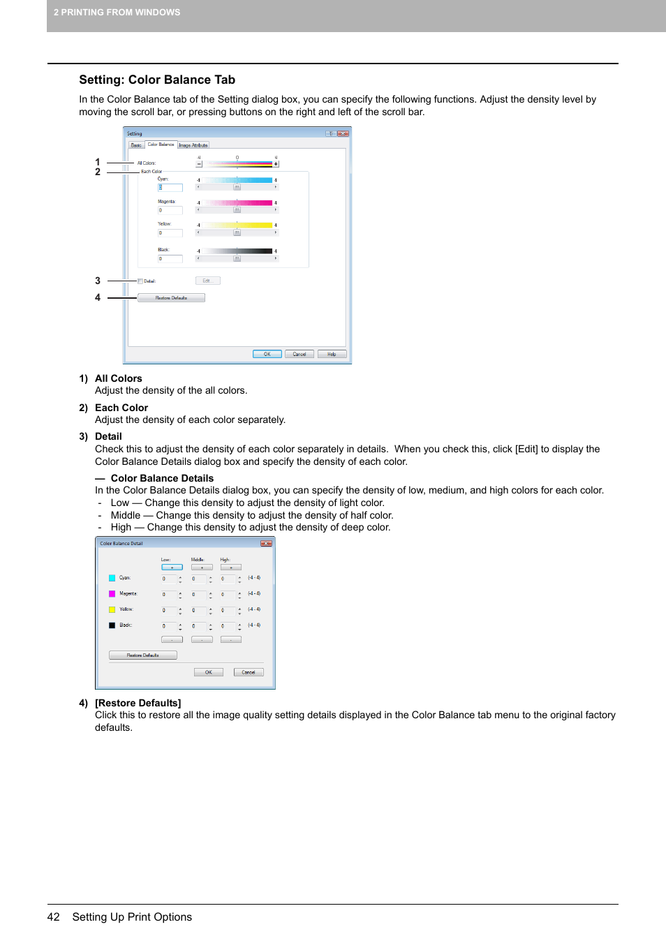 Setting: color balance tab, P.42 “setting: color balance tab | Toshiba MULTIFUNCTIONAL DIGITAL COLOR SYSTEMS 3530C User Manual | Page 44 / 178