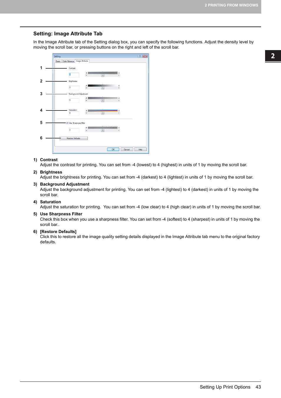 Setting: image attribute tab, P.43 “setting: image attribute tab | Toshiba MULTIFUNCTIONAL DIGITAL COLOR SYSTEMS 3530C User Manual | Page 45 / 178