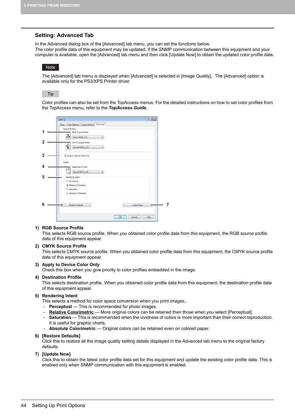 Setting: advanced tab, P.44 “setting: advanced tab | Toshiba MULTIFUNCTIONAL DIGITAL COLOR SYSTEMS 3530C User Manual | Page 46 / 178