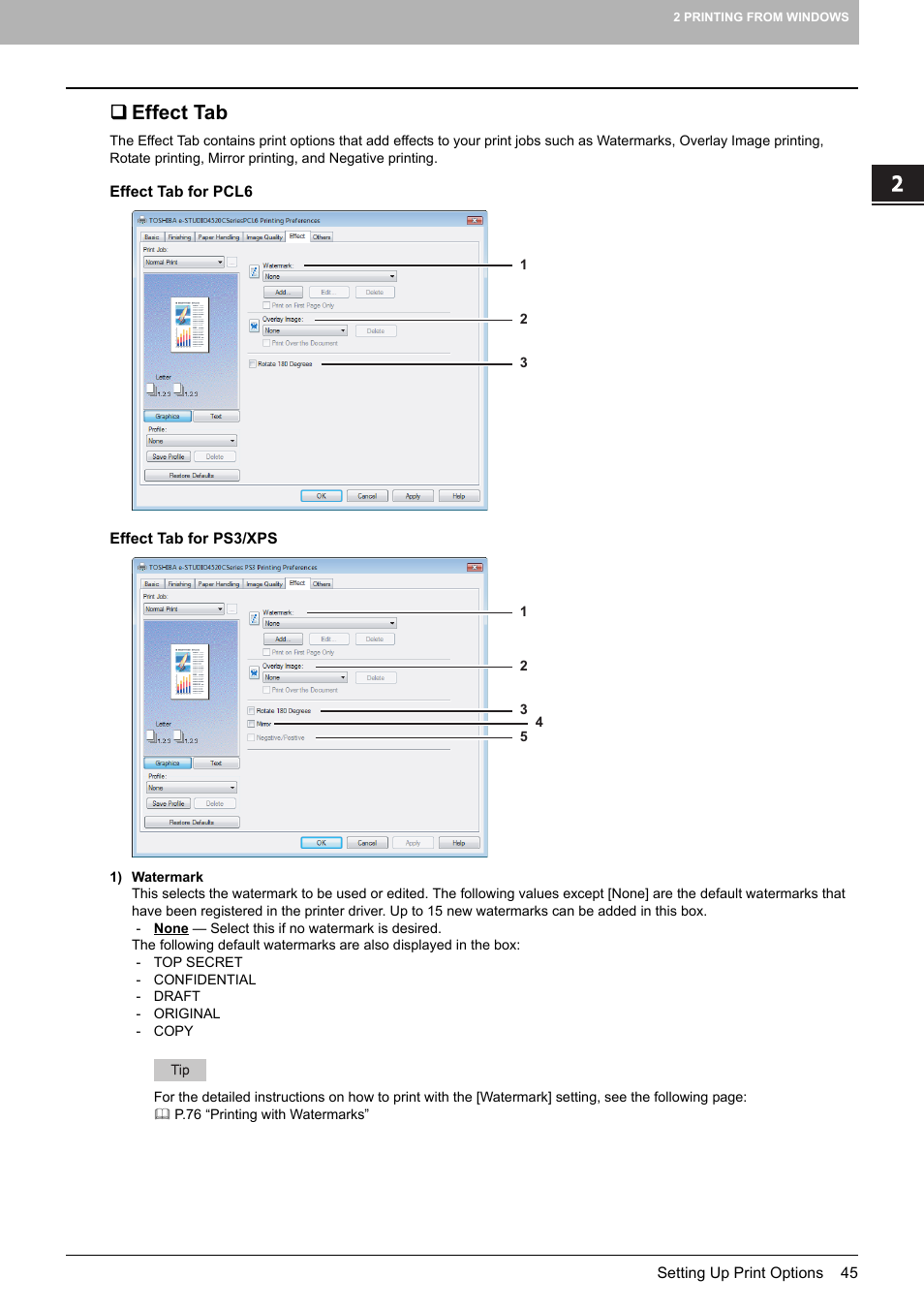 Effect tab, P.45 “effect tab | Toshiba MULTIFUNCTIONAL DIGITAL COLOR SYSTEMS 3530C User Manual | Page 47 / 178