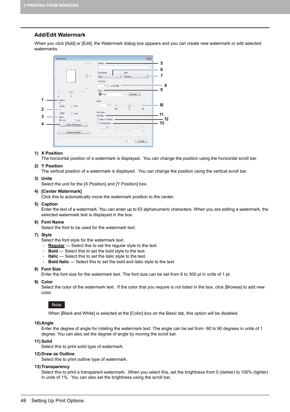 Add/edit watermark, P.48 “add/edit watermark | Toshiba MULTIFUNCTIONAL DIGITAL COLOR SYSTEMS 3530C User Manual | Page 50 / 178