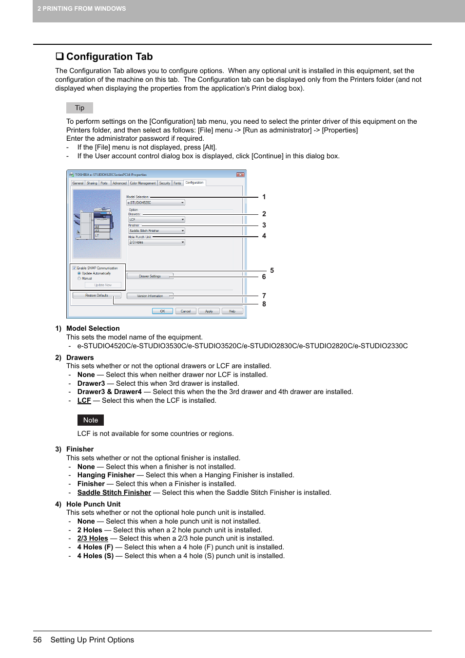 Configuration tab, P.56 “configuration tab | Toshiba MULTIFUNCTIONAL DIGITAL COLOR SYSTEMS 3530C User Manual | Page 58 / 178