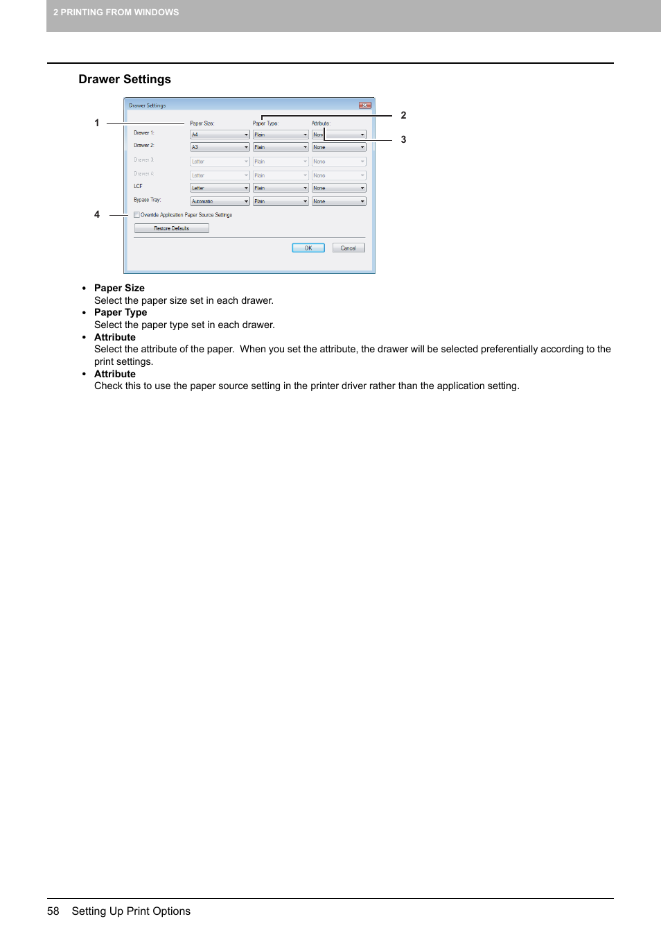 Drawer settings | Toshiba MULTIFUNCTIONAL DIGITAL COLOR SYSTEMS 3530C User Manual | Page 60 / 178