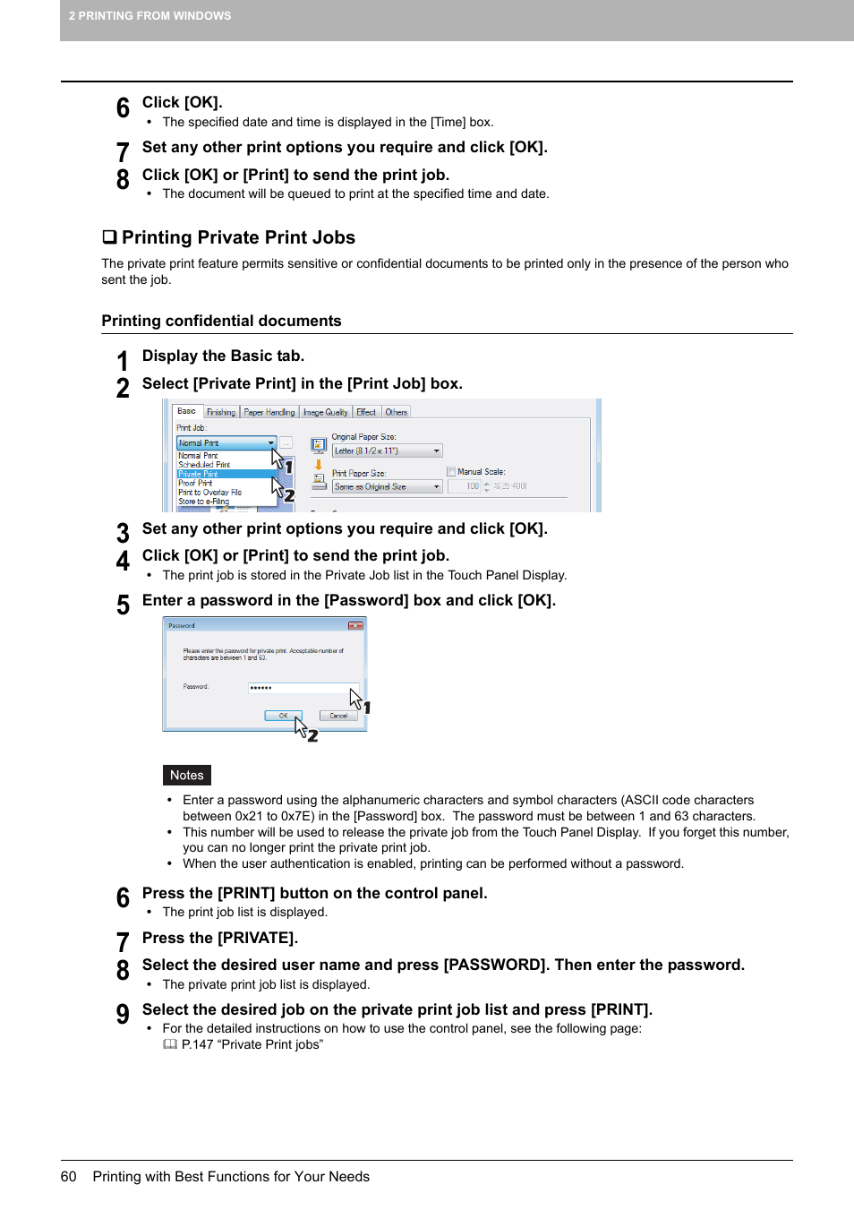 Printing private print jobs, P.60 “printing private print jobs | Toshiba MULTIFUNCTIONAL DIGITAL COLOR SYSTEMS 3530C User Manual | Page 62 / 178