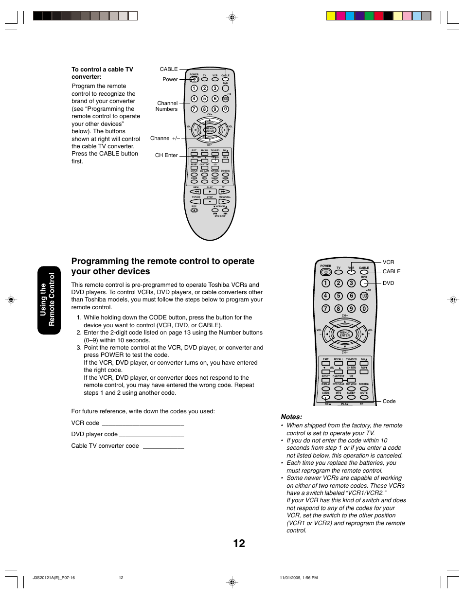 Using the remote control | Toshiba 27A45C User Manual | Page 12 / 32