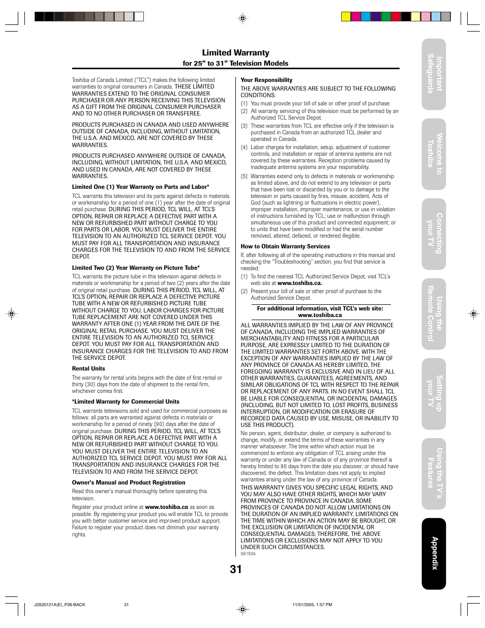 Limited warranty | Toshiba 27A45C User Manual | Page 31 / 32
