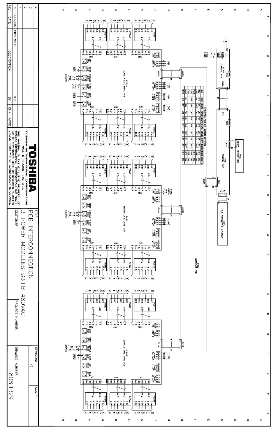 Pcb interconnection 3 power modules 03+b 480vac, Toshiba | Toshiba Power Inverter User Manual | Page 14 / 15