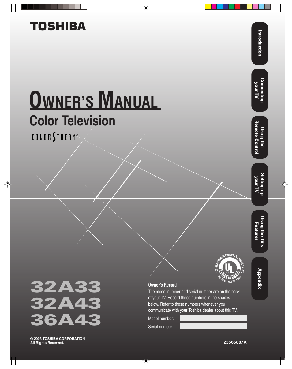 Toshiba 32A43 User Manual | 36 pages