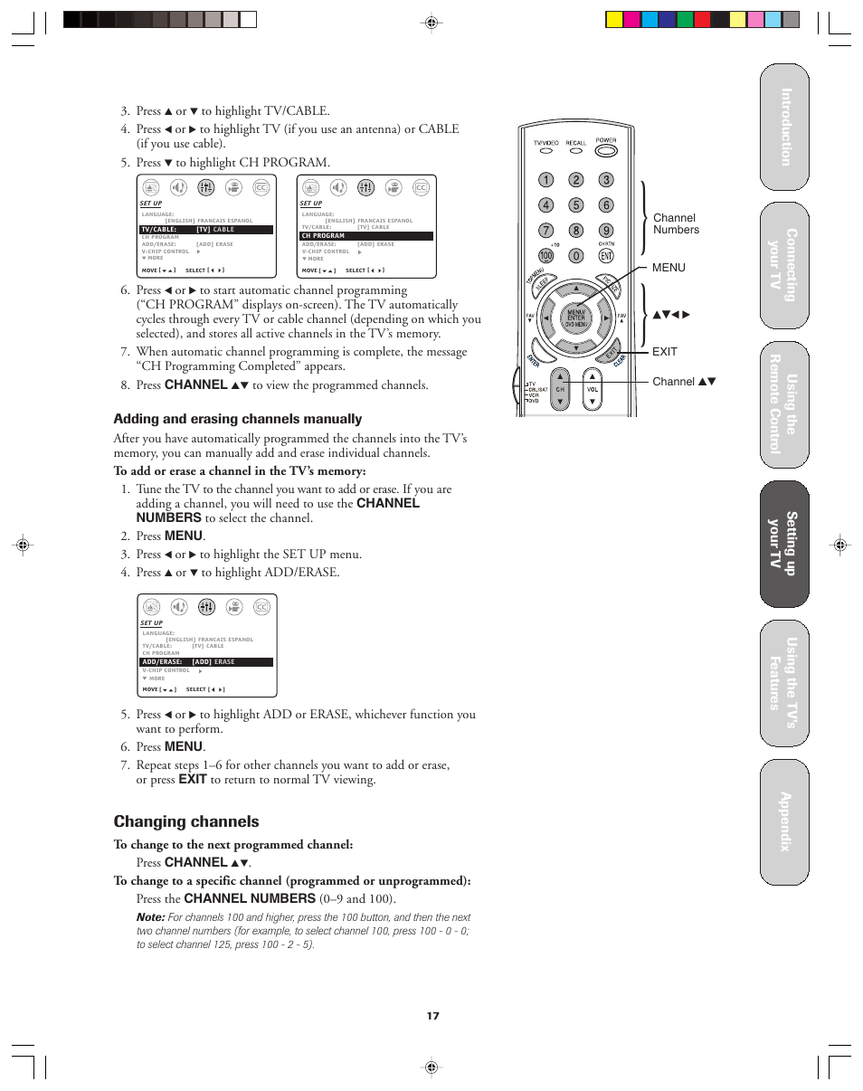 Changing channels | Toshiba 32A43 User Manual | Page 17 / 36