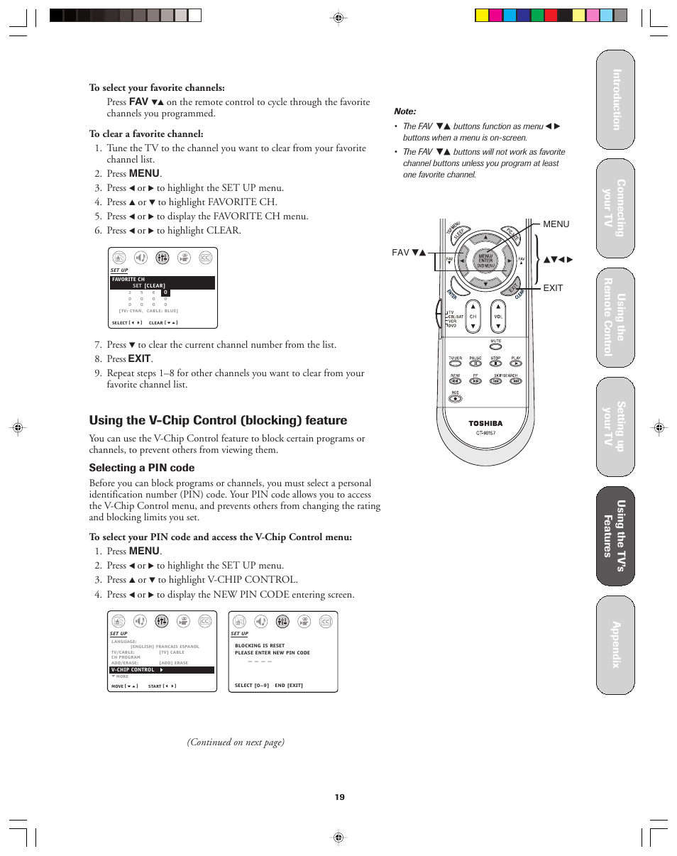 Using the v-chip control (blocking) feature | Toshiba 32A43 User Manual | Page 19 / 36