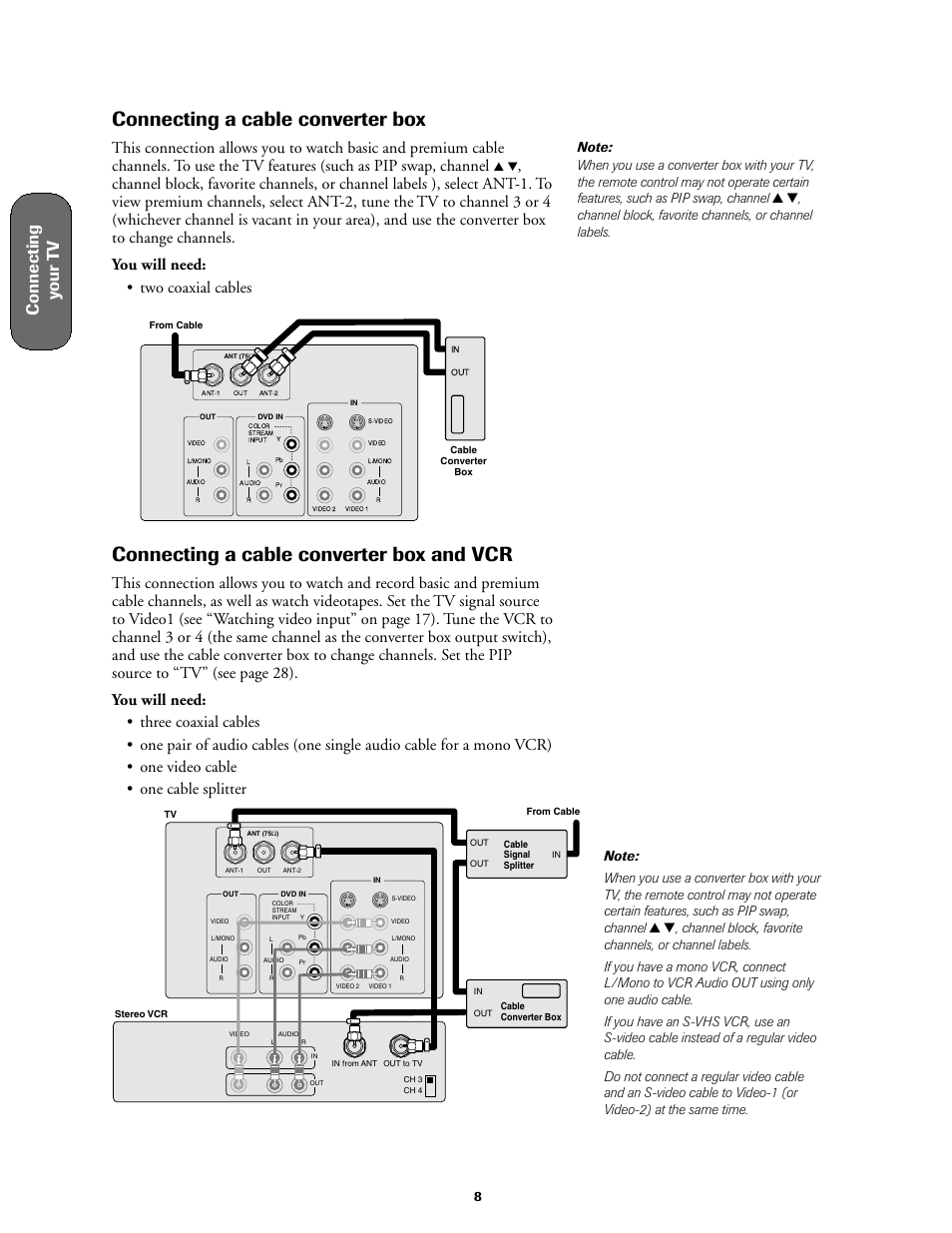 Cable converter box and vcr, Connecting a cable converter box, Connecting a cable converter box and vcr | Ref er ence, Connecting y our t v | Toshiba 27AF61 User Manual | Page 8 / 40